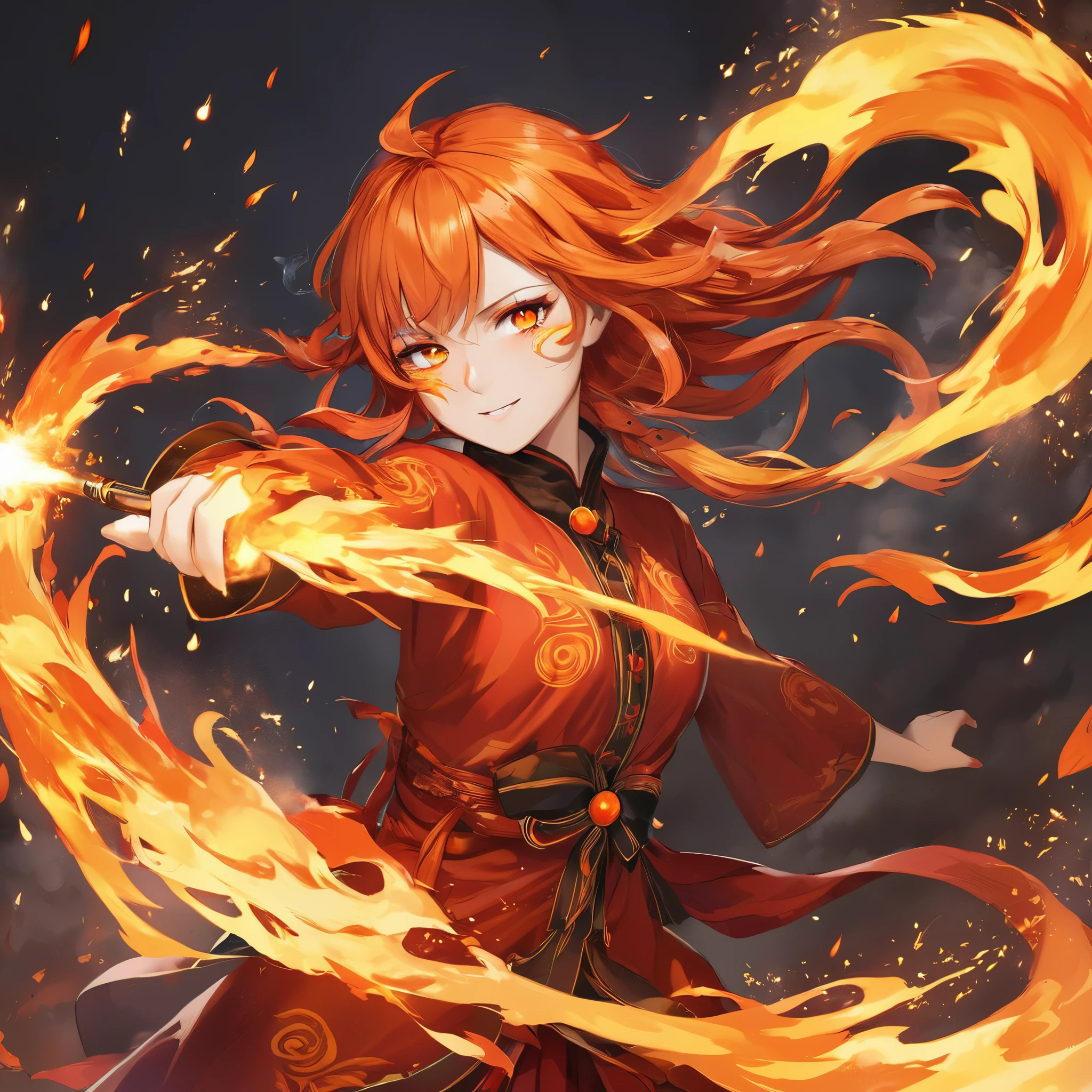 One girl, Female Fire Spirit, Fire-colored hair, Internal Fire, Put a few drops of sparks on your skin,