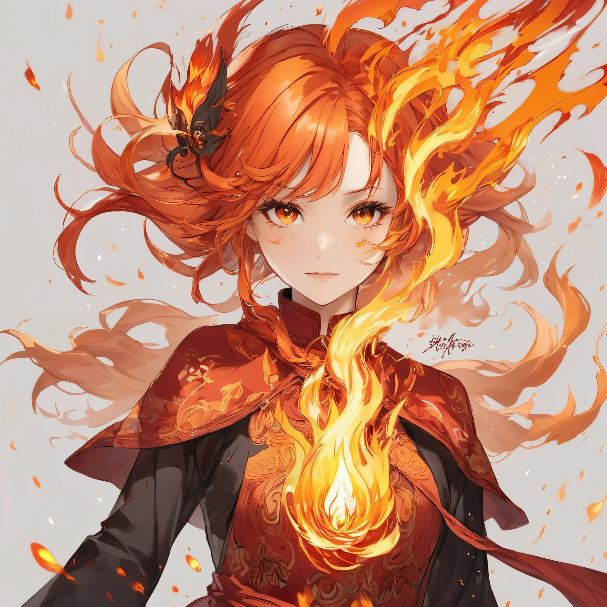 One girl, Female Fire Spirit, Fire-colored hair, Internal Fire, Put a few drops of sparks on your skin,