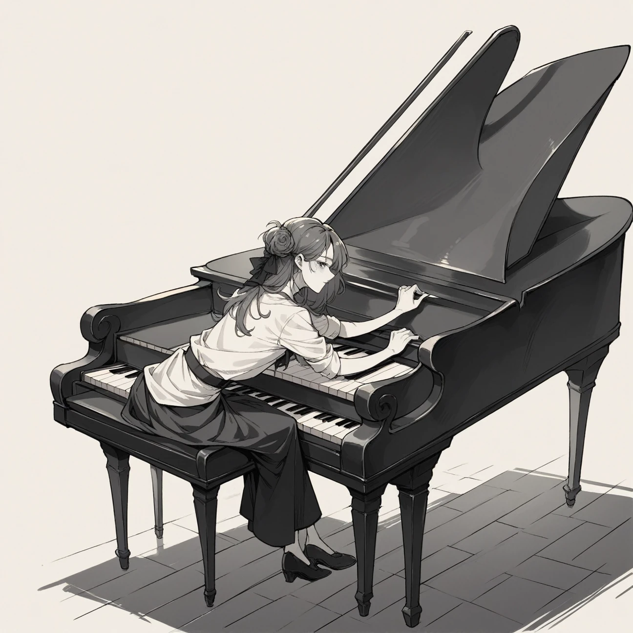 Grand piano in black and white.