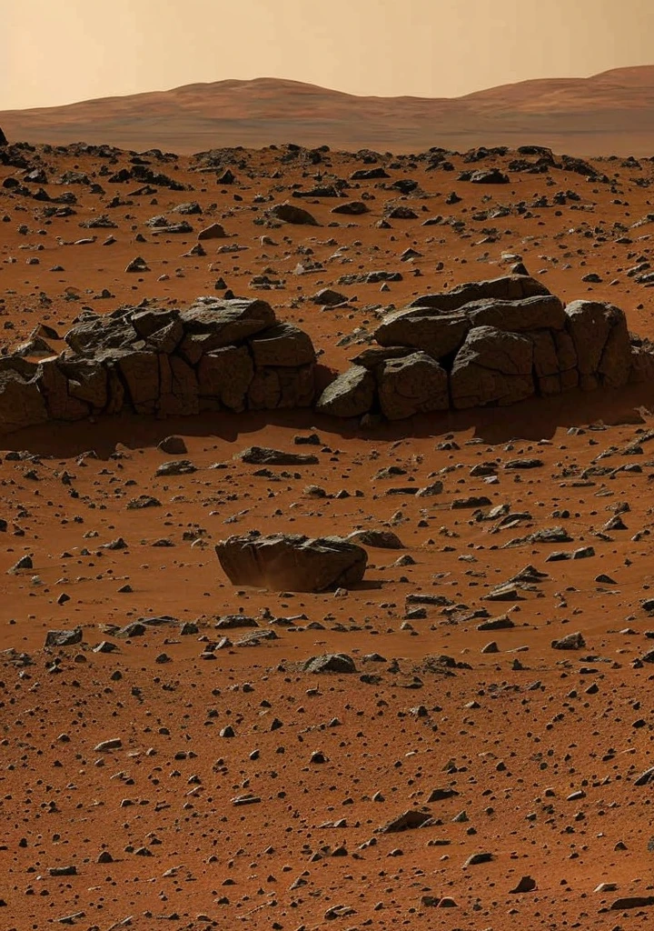 A detailed front view of an astronaut on Mars. The astronaut is wearing a high-tech, advanced spacesuit with various instruments and gadgets visible on the suit. The suit is predominantly white with metallic accents, featuring the NASA logo and patches. The helmet's visor is reflective, showing a glimpse of the Martian landscape. The background consists of Mars' iconic reddish, rocky terrain with scattered boulders and dust. There are distant mountains under a clear, thin atmosphere sky, slightly hazy from the Martian dust. The astronaut stands confidently, with the planet's surface clearly visible around their feet.