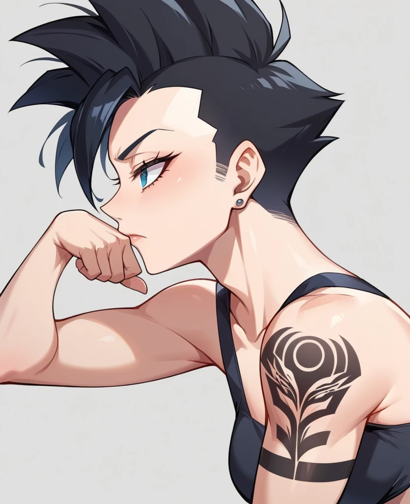 em uma praia com grande luar elementos sombrios style, modern Sasuke + Girl Vegeta DBZ  blue black gold lux dark seda short jaketa fire tattoo, expressive pose, urbanpunk, multi-layered perfect texture background, neo-expressiom