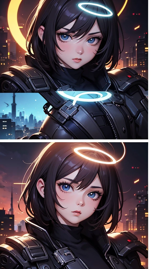 a close up of a person with a halo on their head, cyberpunk art by Yuumei, pixiv contest winner, fantasy art, digital art on pixiv, anime art wallpaper 4 k, anime art wallpaper 4k, anime art wallpaper 8 k, ross tran style, 4 k manga wallpaper, beautiful anime artwork, ross tran!!!, digital anime art