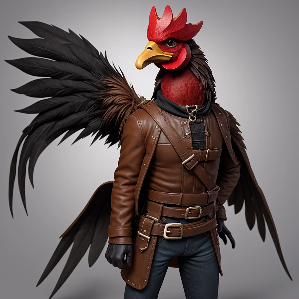 pixel-art dressed in old-timey, Mexican bandit gear thick, worn, brown leather bullet straps crossed over his chest and traditional pistol belt around his wAIST of the same style,with a BROWNISH-red head and a thick, black, admirable, manly, Mexican mustache hanging down to his chin , illustration of a rooster, anthropomorphized chicken, illustration of a mildly angry, cocky 1900s-era Mexican bandito gang leader rooster, epic exquisite character art, fantasy duck concept portrait, baroque digital painting, awarded on cgsociety, highly detailed cgsociety, alejandro olmedo art, by André Beauneveu, trending on character design (Warm Colors:1.3) . low-res, blocky, pixel art style, 8-bit graphics, , 3 d render official art, illustration of a rooster, cocky, toon render keyshot, 0 brainsucker render, rooster!!!!, 3 d icon for mobile game, stylized as a 3d render, high res render, chicken feathers, tail feathers, 3 d painter photoshop 