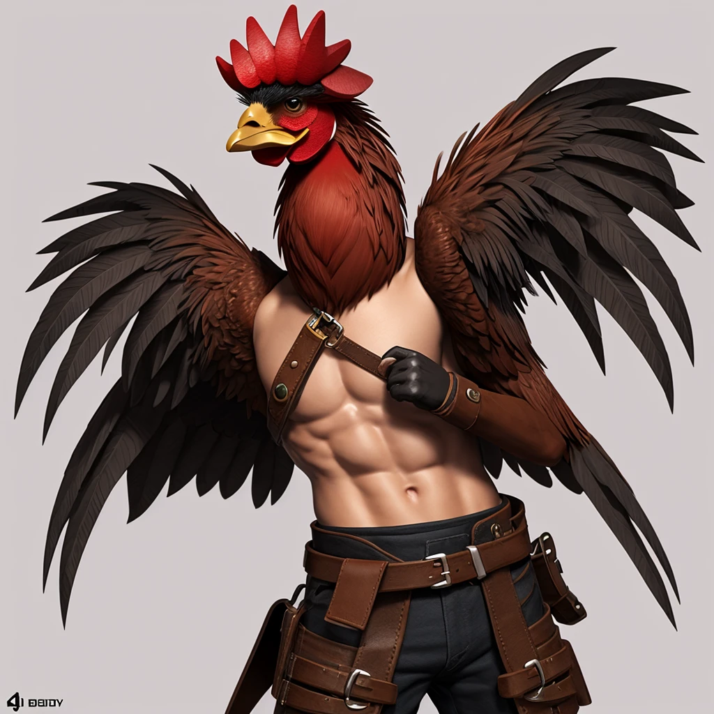 pixel-art dressed in old-timey, Mexican bandit gear thick, worn, brown leather bullet straps crossed over his chest and traditional pistol belt around his wAIST of the same style,with a BROWNISH-red head and a thick, black, admirable, manly, Mexican mustache hanging down to his chin , illustration of a rooster, anthropomorphized chicken, illustration of a mildly angry, cocky 1900s-era Mexican bandito gang leader rooster, epic exquisite character art, fantasy duck concept portrait, baroque digital painting, awarded on cgsociety, highly detailed cgsociety, alejandro olmedo art, by André Beauneveu, trending on character design (Warm Colors:1.3) . low-res, blocky, pixel art style, 8-bit graphics, , 3 d render official art, illustration of a rooster, cocky, toon render keyshot, 0 brainsucker render, rooster!!!!, 3 d icon for mobile game, stylized as a 3d render, high res render, chicken feathers, tail feathers, 3 d painter photoshop