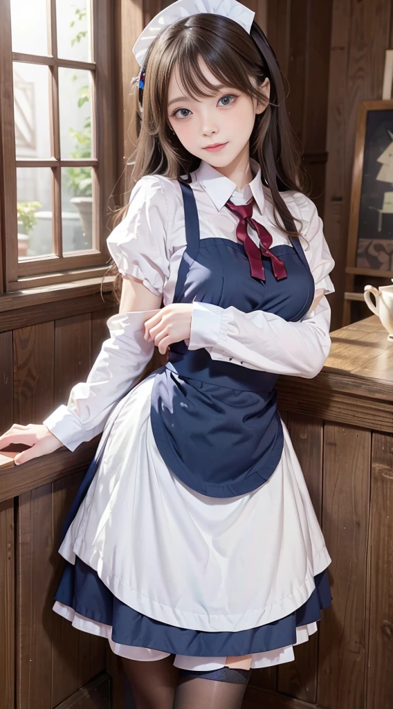 🎨 Model: MeinaMix V8 🔍 Keywords: apron, blue eyes, Garter, Composition anime girl shows charming charm, Maid uniform, Reality, Highly realistic photos taken with a Canon camera, Very high quality and high definition