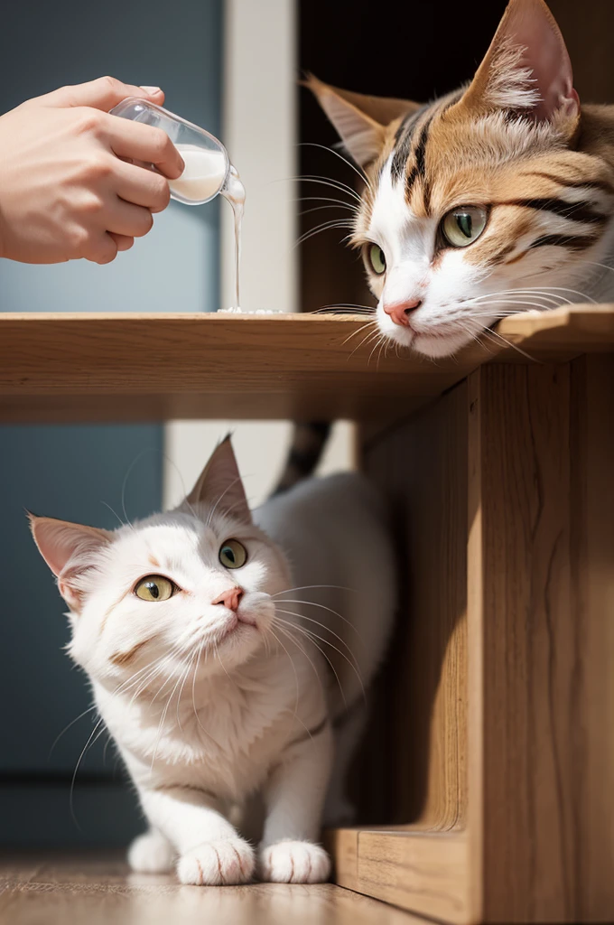 European common cat drinking milk
