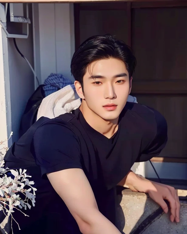 Aaraf wearing a white shirt and necklace stood in front of a bush., Haraf man looking at camera, perfect has a round face, A well-maintained model., Southeast Asian man with a round face, 3-D profile picture, 8K, 45,000,000 pixcls, realistic light colors, beautiful young asian man, charming anime, Comfortable pose, Anime Asian man in real life, attractive handsome man, young asian man, Russian mixed with Japanese, perfect body, Freestyle photo of a handsome young man, beautiful asian man, The character is in her natural pose., Handsome Chad Chin, South Korean man, 2 8 years, 2 7 years,