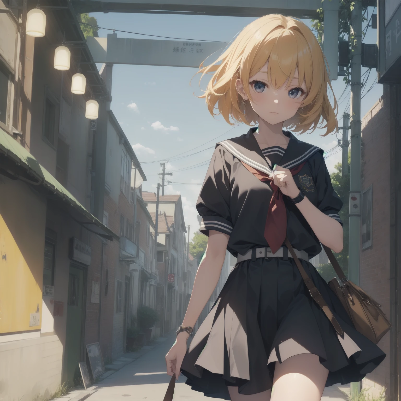 ultra-absurdres-Top quality by artist God, ultra-detailed, high resolution, anime moe artstyle, best anime 8k konachan wallpaper, pixiv contest winner, pool:2810, perfect anatomy,break, 1girl, (Please draw a girl walking sleepily to school alone. )break,(Solo,little female, 13-year-old:1.3),Full limbs, complete fingers,a junior high school student, (very short hair), short cut, flat chest, , small butt, small black eyes, beautiful detailed eyes, well-proportioned iris and pupils, expressive eyes, highres detailed hair, soft expression, salor school_uniform, sailor collar, serahuku, bow, pleated skirt,(Detailed Lighting), (Detailed background), in the School commute route. break,super detailed skin, Best cinematic lighting powered by famous artist, 8k,beauty illustration,photoshop_(medium),very aesthetic,break,((artist:kitsunerider )), artist:clamp ,artist:carnelian ,artist:kantoku ,