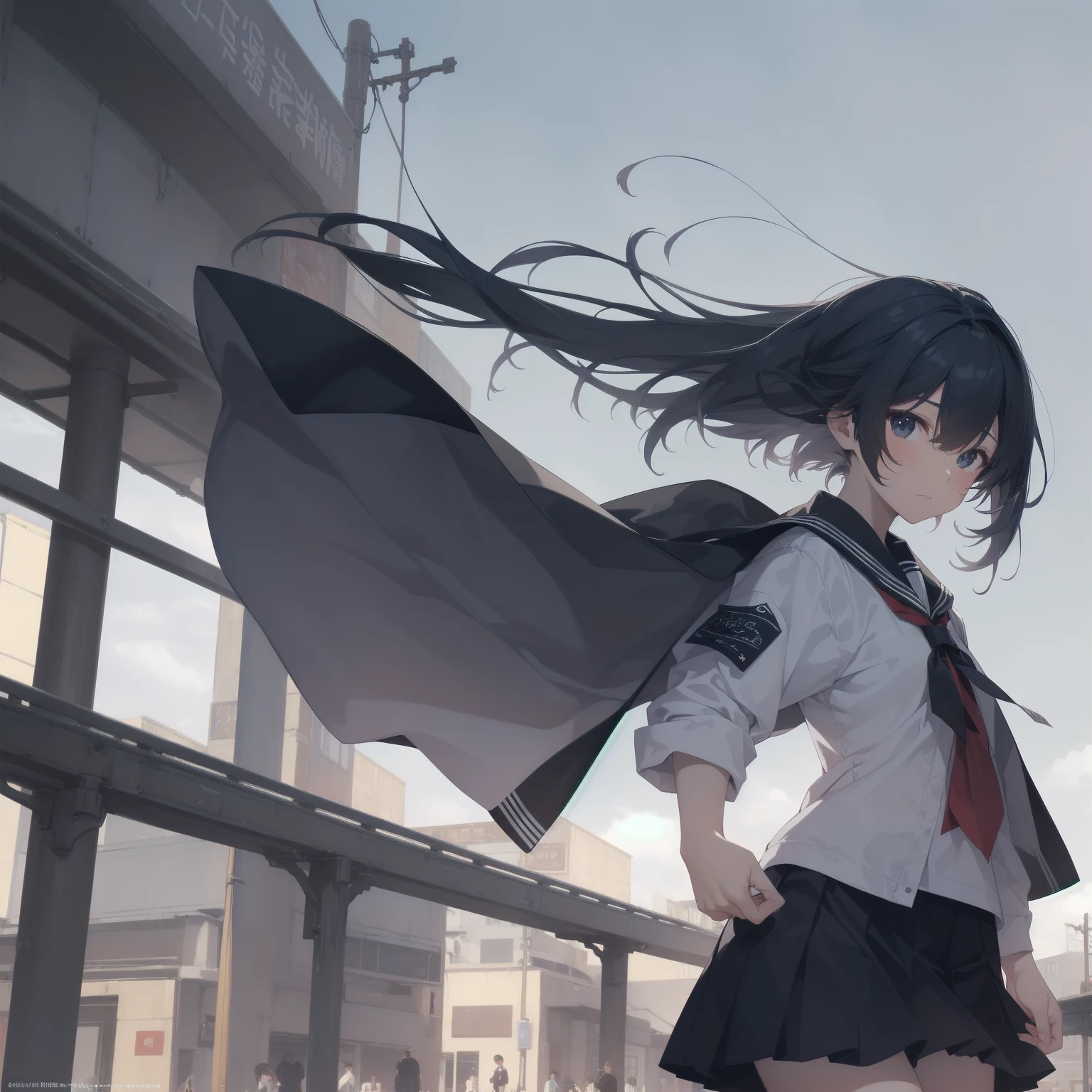 ultra-absurdres-Top quality by artist God, ultra-detailed, high resolution, anime moe artstyle, best anime 8k konachan wallpaper, pixiv contest winner, pool:2810, perfect anatomy,break, 1girl, (Please draw a girl walking sleepily to school alone. )break,(Solo,little female, 13-year-old:1.3),Full limbs, complete fingers,a junior high school student, (very short hair), short cut, flat chest, , small butt, small black eyes, beautiful detailed eyes, well-proportioned iris and pupils, expressive eyes, highres detailed hair, soft expression, salor school_uniform, sailor collar, serahuku, bow, pleated skirt,(Detailed Lighting), (Detailed background), in the School commute route. break,super detailed skin, Best cinematic lighting powered by famous artist, 8k,beauty illustration,photoshop_(medium),very aesthetic,break,((artist:kitsunerider )), artist:clamp ,artist:carnelian ,artist:kantoku ,