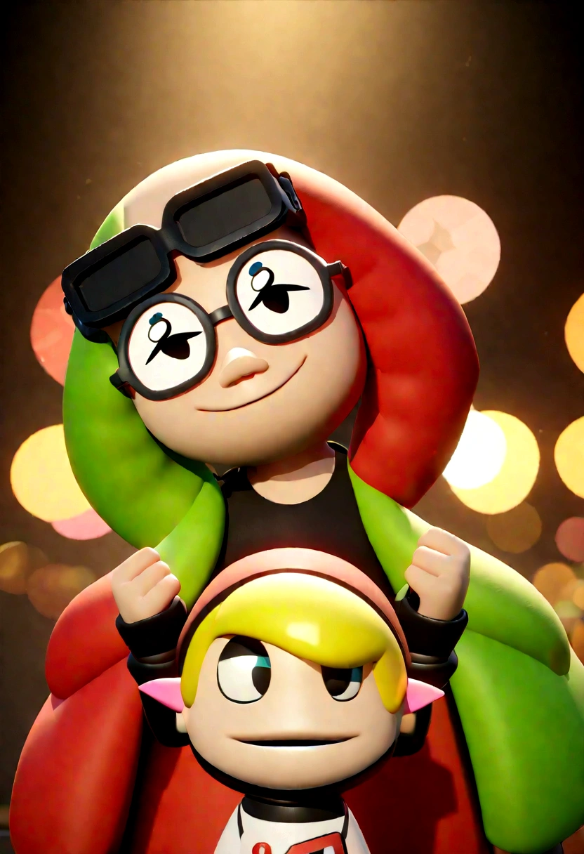 3 Cartoon characters posing for a photo . The person on the left hugs the person on the right and wears a white shirt with green details and the number 59 printed on it.. Next to them, the individual in the center wears glasses and wears a red shirt with the number 35. The person on the right is a holding a phone and wearing a black shirt with the number 85. The three are smiling and appear to be enjoying their time together at what could be a sporting event or game.., an animated character, stylized character, animation style rendering, 3d stylized, Arnold Maya rendering, Stylized 3D rendering, toon render screenshot, 3d character, 3d character, Stylized 3D rendering, 3D character rendering, cartoon character, Personagem de close up, character posing, (Pixar-style) (master part:1.2) (bokeh) (best qualityer) (skin detailed) (detailed texture) (8K) (Argilla) (cinematic lighting) (sharp focus,Sit down and lift your upper body