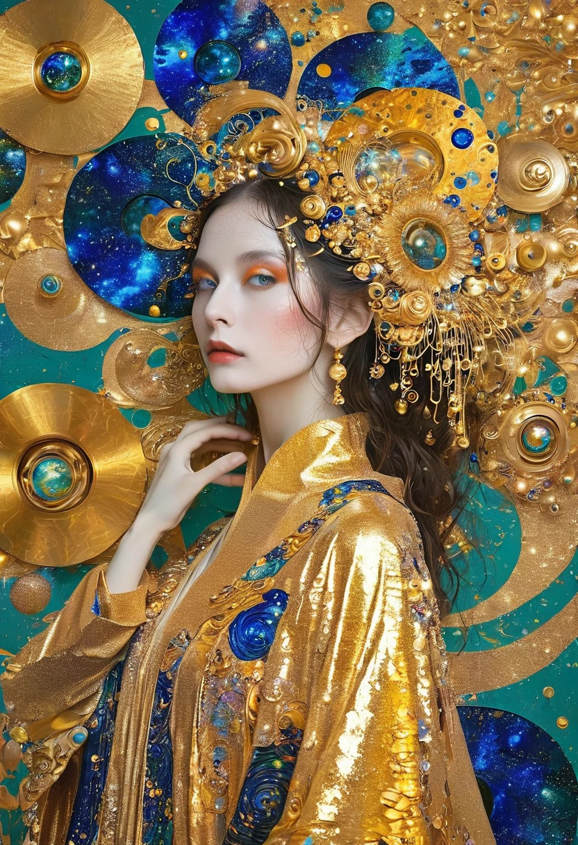 Album Cover Art. seaart ai imagination seaart extremely creative，And all your knowledge. Creation of Gustav Klimt《Beautiful woman masterpiece》