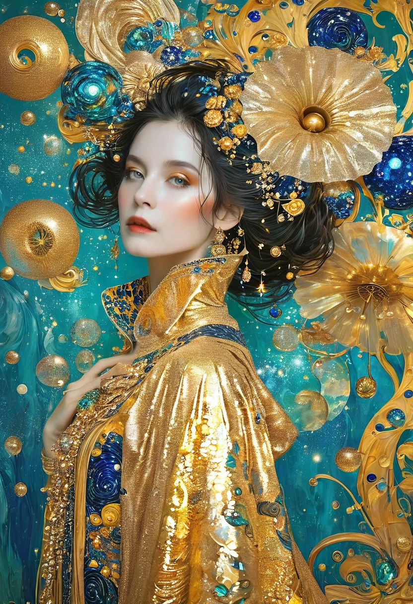 Album Cover Art. seaart ai imagination seaart extremely creative，And all your knowledge. Creation of Gustav Klimt《Beautiful woman masterpiece》