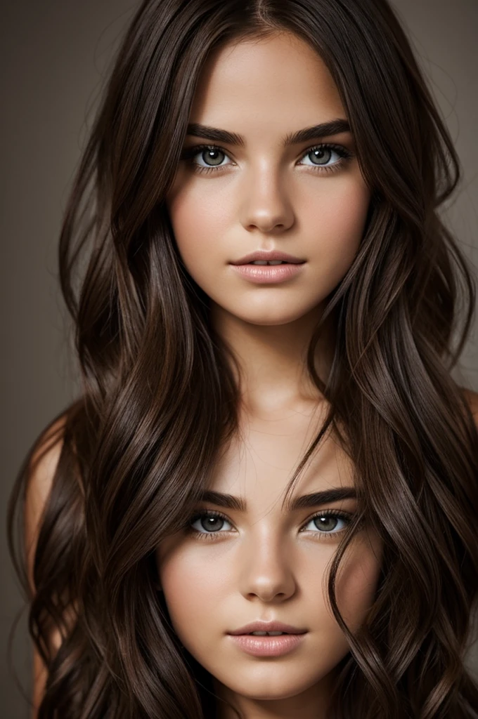 Create an epic image of a girl with dark brown hair