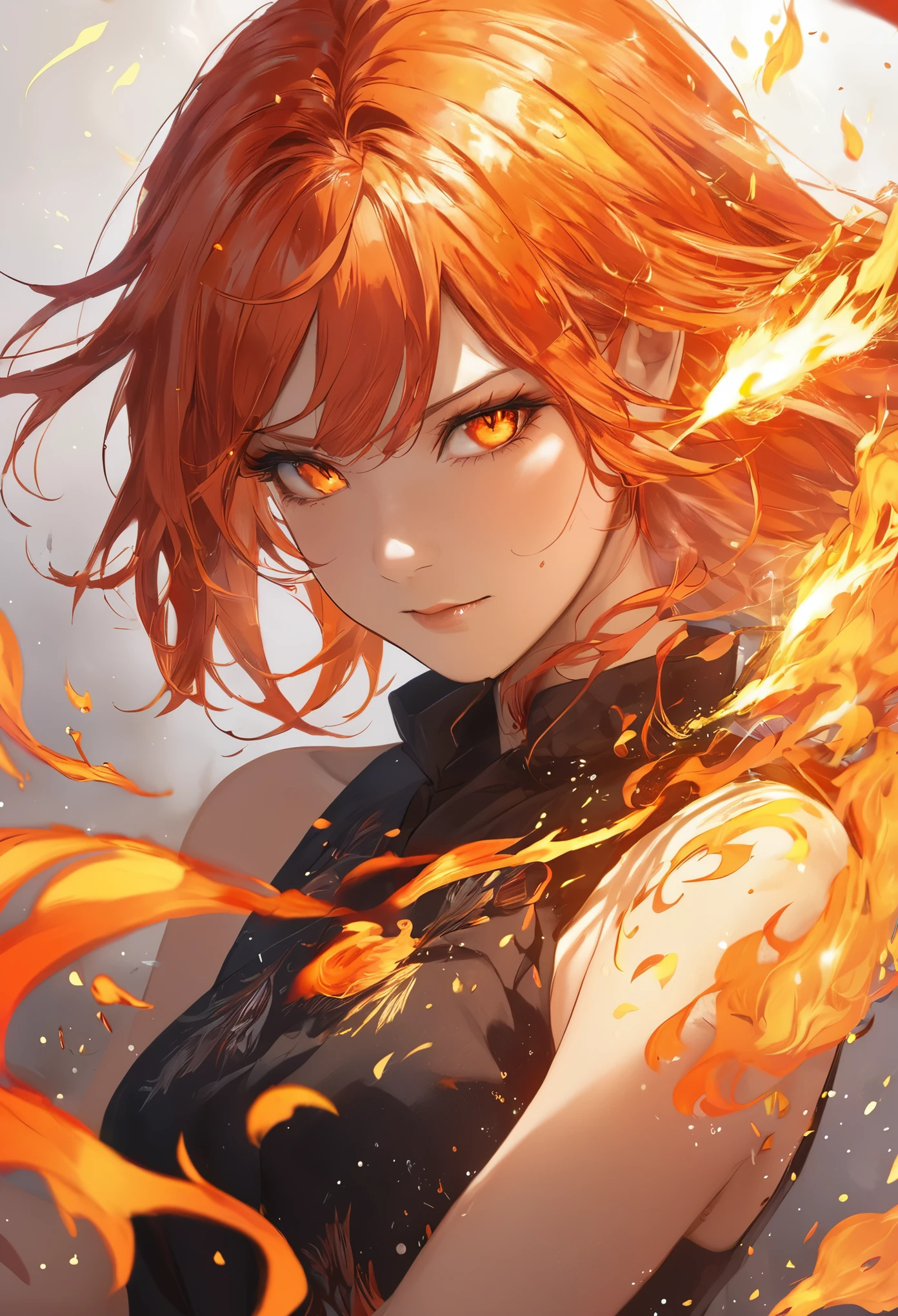 One girl, Female Fire Spirit, Fire-colored hair, Internal Fire, Put a few drops of sparks on your skin,