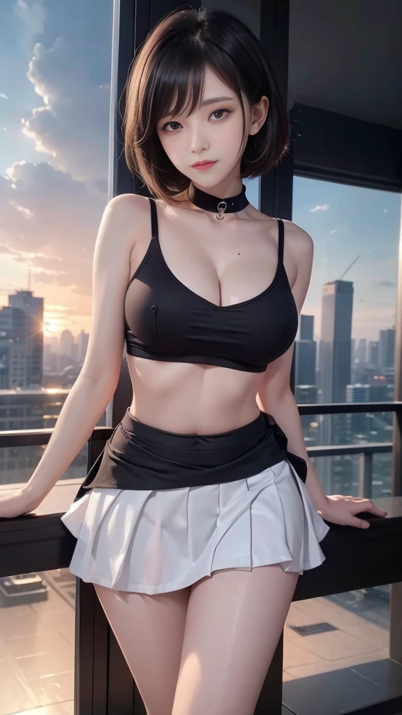 (Very refined:1.2)Supermodel,Perfect shape,1 Girl,,High Leg Raise, Gentle expression, Look at the girl from below,Innocent face,ミニskirt,Large Breasts,Beautiful breasts, plump,Cycling Shorts,,givenchy,masterpiece, best quality, high resolution, 8K, 1 girl, picture。1, Clothing 1, Solitary, skirt, , short hair, Messy hair, blush, Sexy pose, Seductive pose, Sweating, Put your hands on your waist, Sweating, Skyscraper, city View, Vivid details, Super Detail, Realistic skin texture, Surface details, Beautiful eyes in every detail, Medium Panorama, Sunset