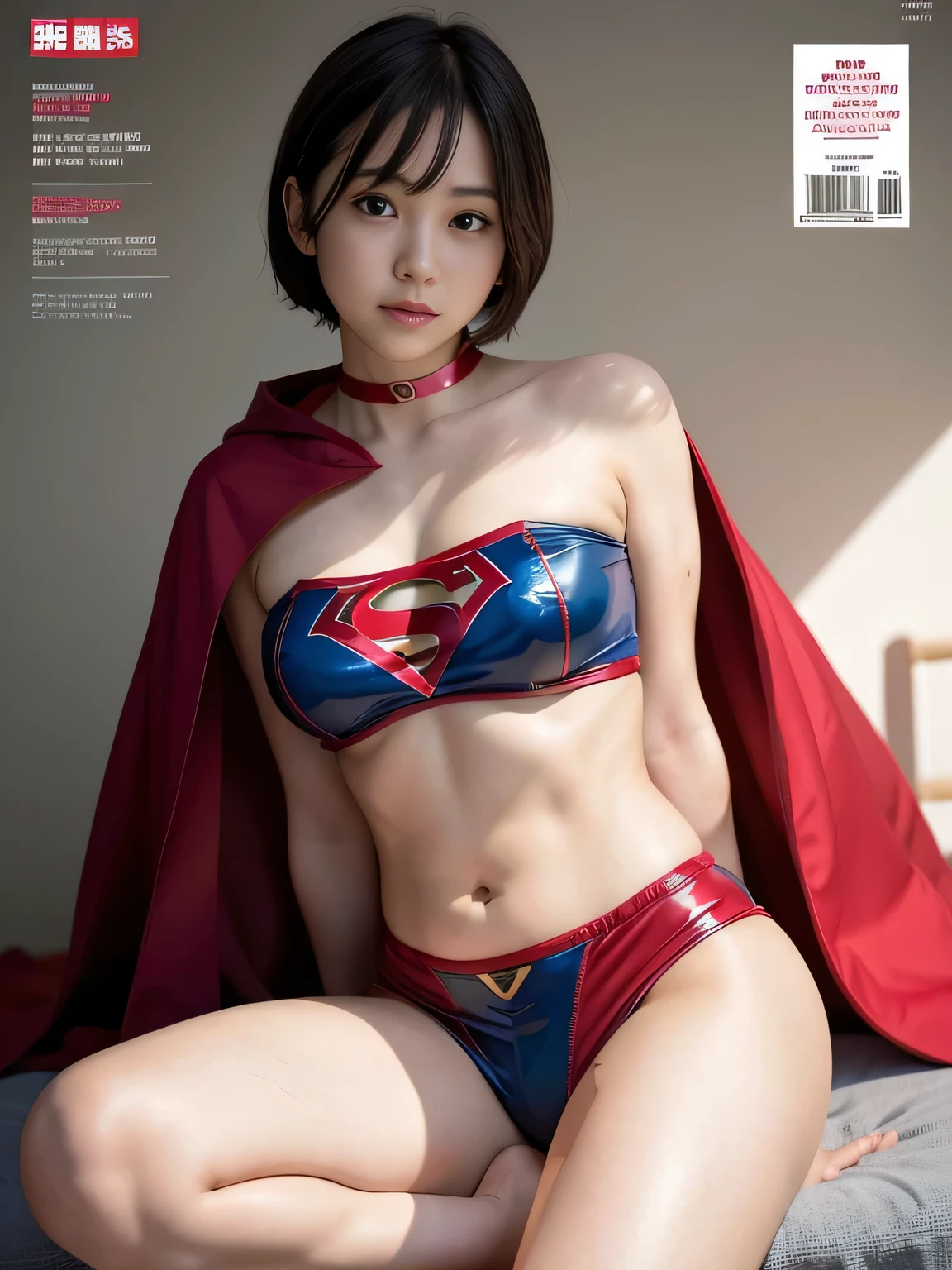 masterpiece、Enamel Supergirl Costume、Short Hair、Hospital operating table、Crisis situation、Big and ample breasts、looking at the camera、Shiny、Off the shoulder、choker、Long sleeve、exy poses to seduce、Sweaty skin、Model Body Type、Alluring、charm、Enchanting、Abused、test subject、victim、Wild、Photorealistic、latex、Expose your belly、athlete、Racing Bloomers、Photo magazine cover、Red cloak、Beautiful feet、