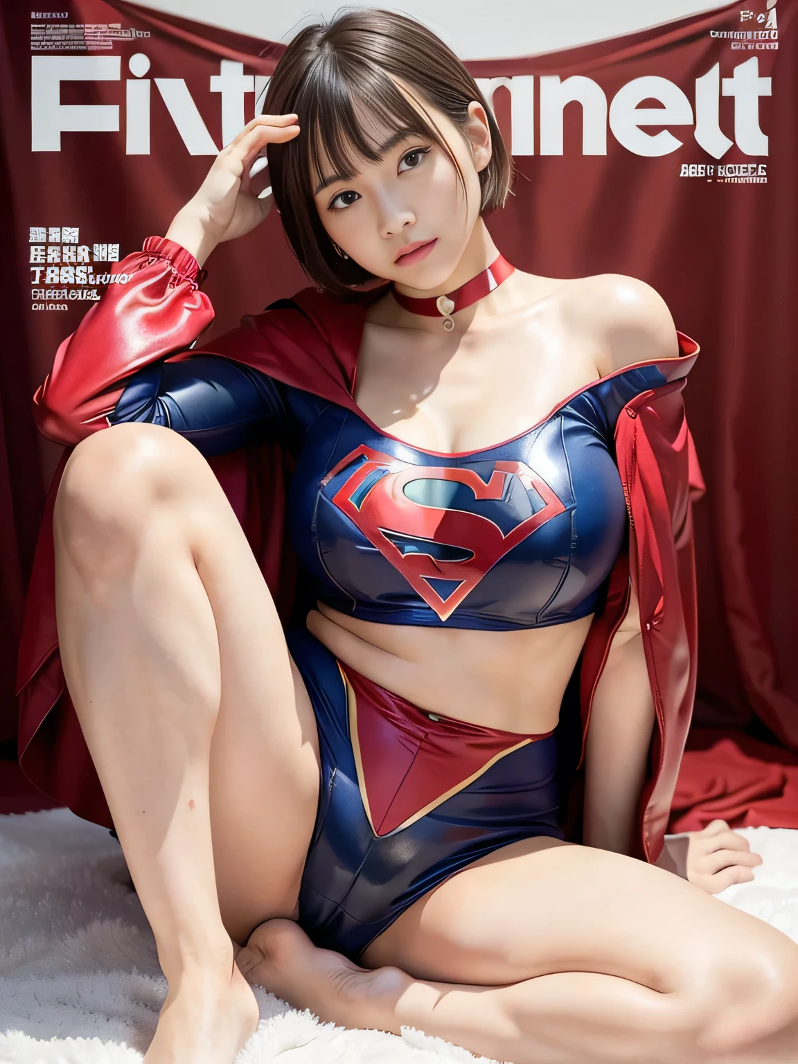 masterpiece、Enamel Supergirl Costume、Short Hair、Hospital operating table、Crisis situation、Big and ample breasts、looking at the camera、Shiny、Off the shoulder、choker、Long sleeve、exy poses to seduce、Sweaty skin、Model Body Type、Alluring、charm、Enchanting、Abused、test subject、victim、Wild、Photorealistic、latex、Expose your belly、athlete、Racing Bloomers、Photo magazine cover、Red cloak、Beautiful feet、