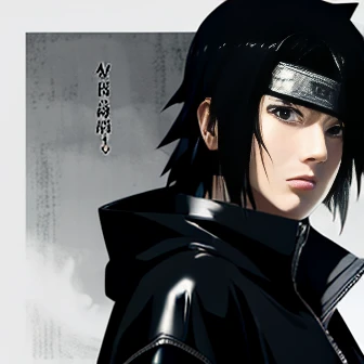 Make the image of Sasuke Uchiha how is it in the manga, image, in black and white and black jacket