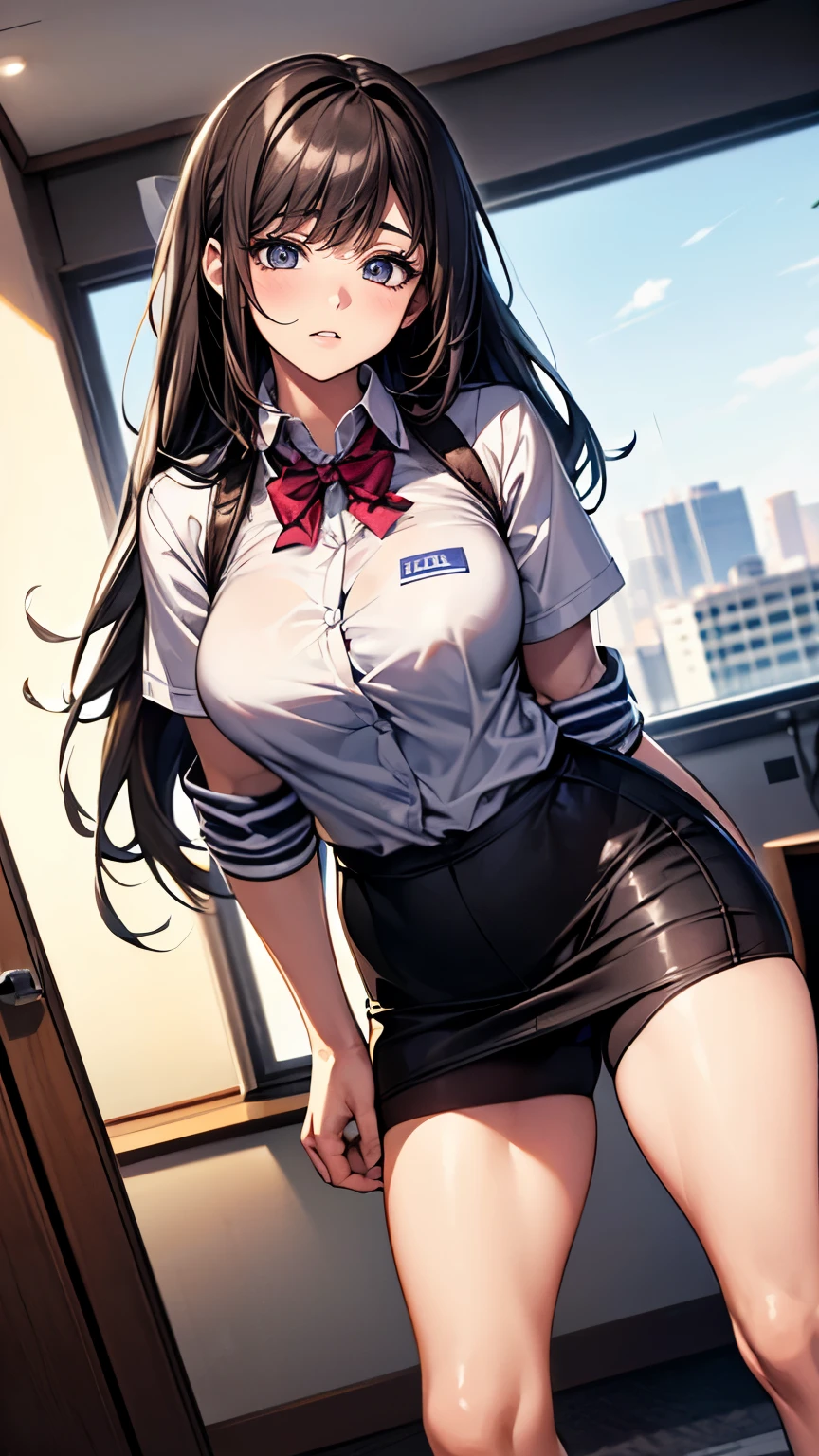 （Very delicate and beautiful：1.2）super model,【There are three girls in uniforms in the photo.】,Big Breasts,Beautiful breasts,voluptuous,【bike shorts】,,【3girls】,,Highest quality, High resolution, 8K,mini skirt,high school girl