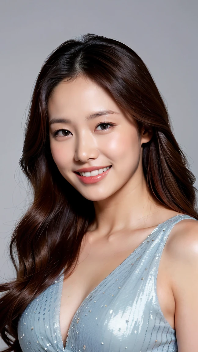 ((Highest quality、8K、masterpiece:1.3))、Realistic, Sharp focus, High resolution, High resolution,Portraiture, One person、Japanese、woman, beautiful woman, (((formal dress)))、30 years old, plump, Medium Long Hair,smile