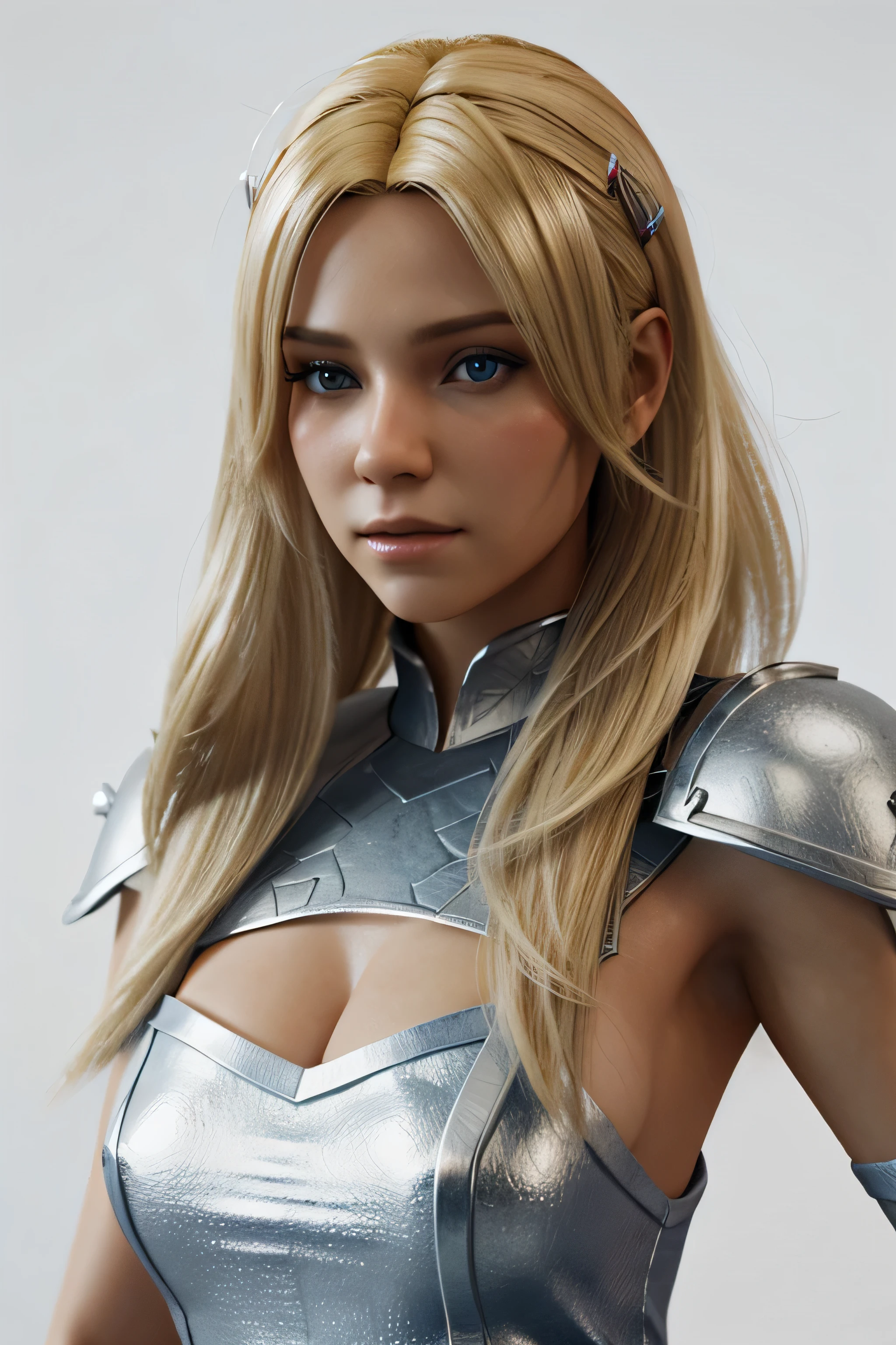 create a detailed 3d character, a beautiful hot blonde wizard woman with large for an RPG fantasy video game, white background