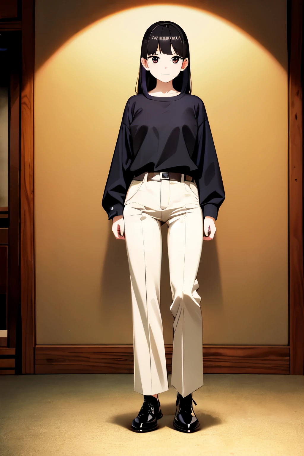 masterpiece, 32k, extremely detailed, finely detail, intricate details,
BREAK
(absurdres:1.1, highres:1.1, ultra detailed:1.1),
insanely detailed, absurdres,
(high resolution:1.1, ray tracing:1.1, refraction:1.1)
(1 female, 独奏:1.3),
BREAK
perfect symmetrical face, Black Hair, shirt, pants,
BREAK
(((full body))), standing,
BREAK
