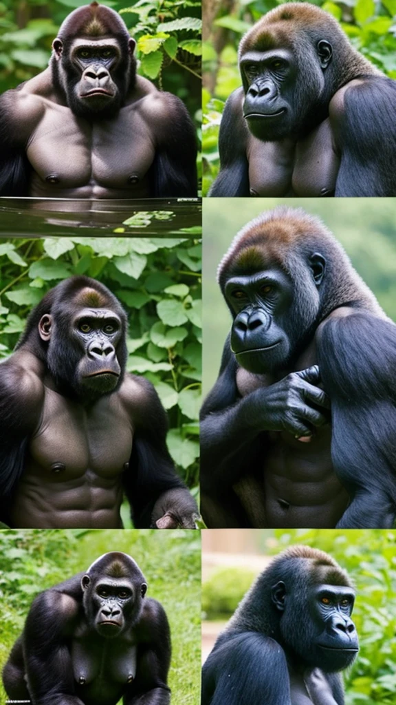 cool、Realistic gorilla、Group photo of six、Side by side