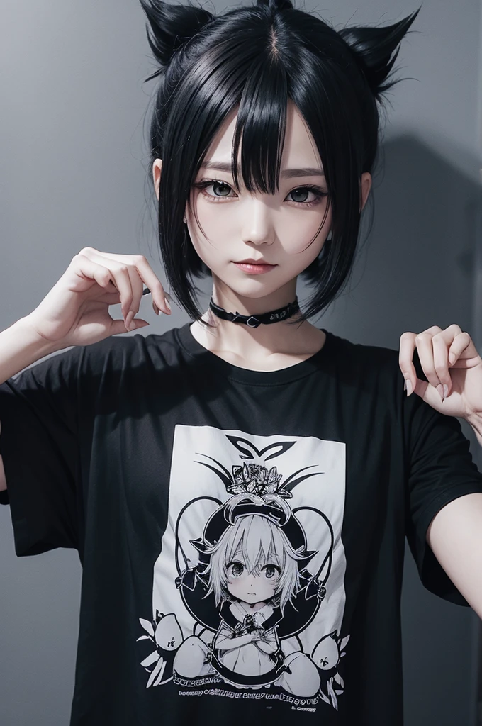 line art of sukuna anime wearing a black t-shirt with stvca written on it