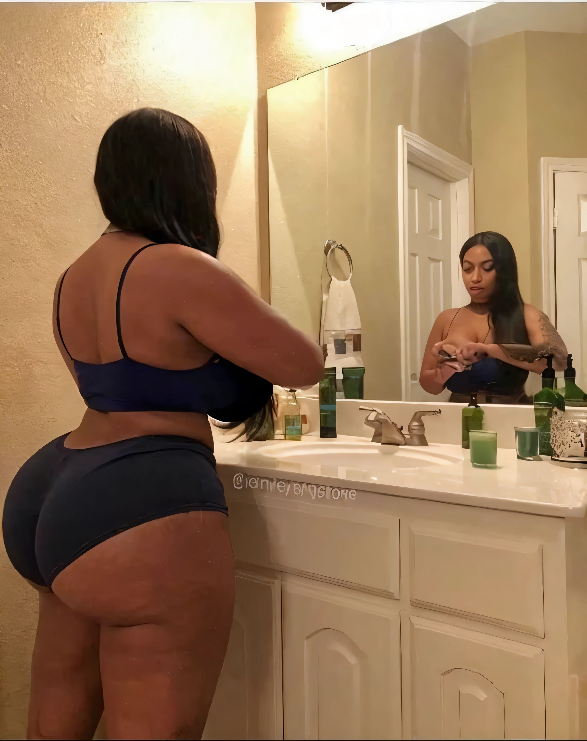 Arabic Woman, beautiful, sexy girl, ultra realistic, young woman, large ass, big bouncy ass, very sexy, Alluring, Tempting, high camera angle, skinny curvy
Egyptian girl, long hair down to waist, eyes closed shut, darker skin, black nail polish, hour glass figure, facing viewer, coal black eye shadow
Pleasure expression, short torso, pleasure facial expression, mouth open wide, dark black eyeliner, mascara, eyelids black, very long shiny straight black hair
Short upper body, Egyptian arab, facing viewer, woman looking up, thick thighs, plump lips, looking down at woman, eyes closed
Big soft ass, Egyptian, beautiful Arabic woman, slender face, amazing cheek bones, curvacious, vuluptuous woman, wide hips, thick voluptous thighs
A round gold pendant necklace
Romantic mansion fireplace background, lanterns, lit by lanterns, campfire lighting
Laying down beside the fireplace on a white fur rug
(Top view: 1.2)
High camera angle pointing downward at the subject
Very long shiny black hair down to waist
Darker skin tone
Long eyelashes
Very long straight shiny black hair down to hips
Wide hips, thin waist and fat thighs
Wide hips, thin waist, a fat round ass with cellulite, fat thighs
(Very short and curvy woman, very very short woman
Make woman 150 cm, 5ft tall)
Make womans stomach shorter in length, short abdomen
38 GG droopy breasts: 1.3
Short curvy cellulite body
(Very big natural sagging breasts, soft cellulite)
Plus size woman is very short in height and curvy
HEIGHT OF WOMAN IS 150CM, VERY SHORT IN HEIGHT
Very curvy hour glass shape, short and curvy, short legs, short abdomen and stomach
Very short woman
(gigantic breasts, large breasts, huge breasts:1.3)
Plus size woman, abit of cellulite all over body
Perfect cheek bones, sunken cheeks
Huge gigantic ass and wide hips
Soft and squishy breasts
Beautiful face, model look, plump full lips
Wearing a black choker
150 cm tall, woman is very short and curvy