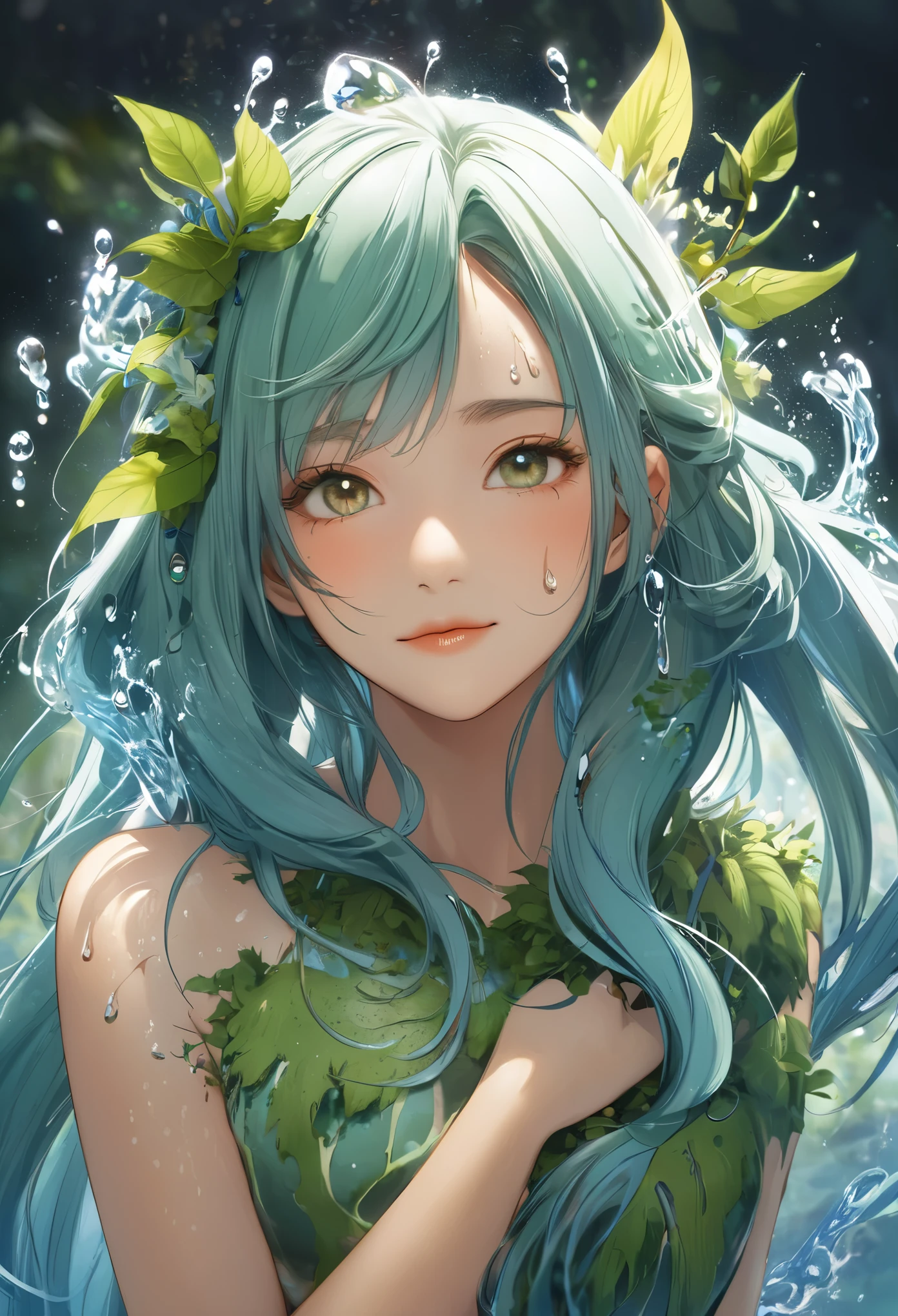 One girl, Female Earth Spirit, Earth-colored hair, Internal soil springs, Put a few drops of earth water on your skin,