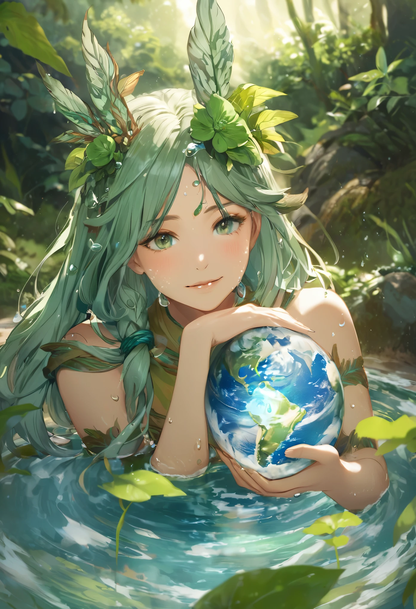 One girl, Female Earth Spirit, Earth-colored hair, Internal soil springs, Put a few drops of earth water on your skin,