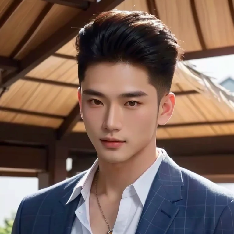 Aaraf wearing a white shirt and necklace stood in front of a bush., Haraf man looking at camera, perfect has a round face, A well-maintained model., Southeast Asian man with a round face, 3-D profile picture, 8K, 45,000,000 pixcls, realistic light colors, beautiful young asian man, charming anime, Comfortable pose, Anime Asian man in real life, attractive handsome man, young asian man, Russian mixed with Japanese, perfect body, Freestyle photo of a handsome young man, beautiful asian man, The character is in her natural pose., Handsome Chad Chin, South Korean man, 2 8 years, 2 7 years,
