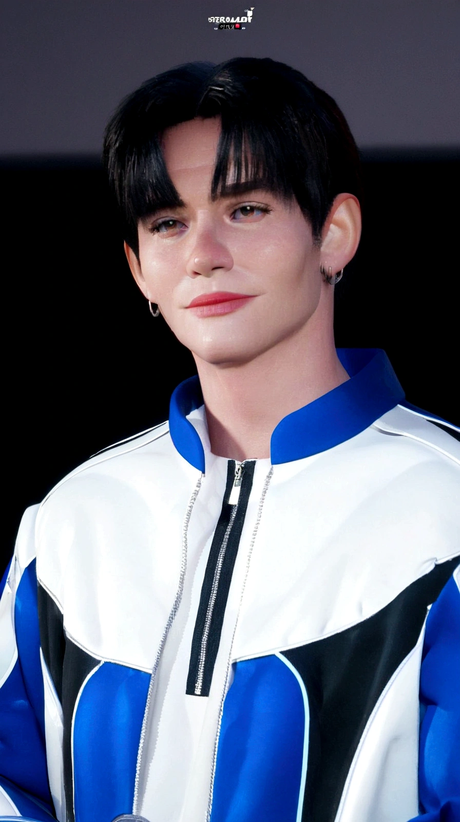 A man in a formula 1 sports shirt, white, preta e azul, animation character, stylized character, animation style rendering, 3d stylized, Arnold Maya rendering, Stylized 3D rendering, toon render screenshot, 3d character, 3d character, Stylized 3D rendering, 3D character rendering, cartoon character, Personagem de close up, character posing, (Pixar-style) (master part:1.2) (bokeh) (best qualityer) (skin detailed) (detailed texture) (8K) (Argilla) (cinematic lighting) (sharp focus