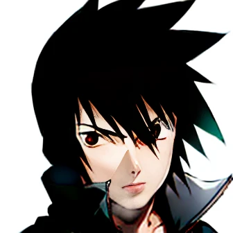 artwork, best quality, ultra-detailed, illustration, Sasuke Uchiha A man with black hair and black eyes looks at the camera with a serious look on his face, colorless image