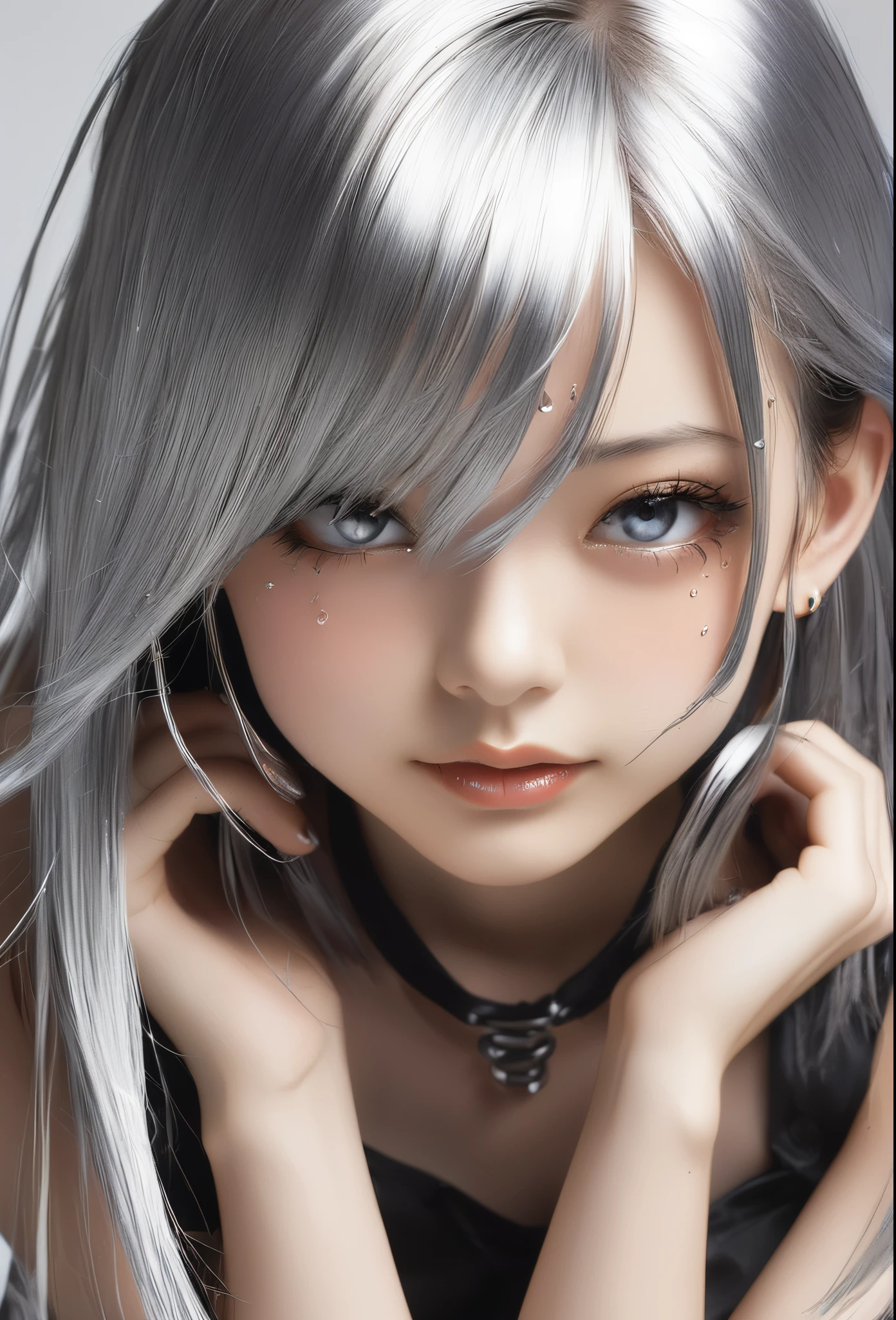 One girl, Female Metal Spirit, Metallic hair, Internal metal, Put a few drops of metal on your skin,