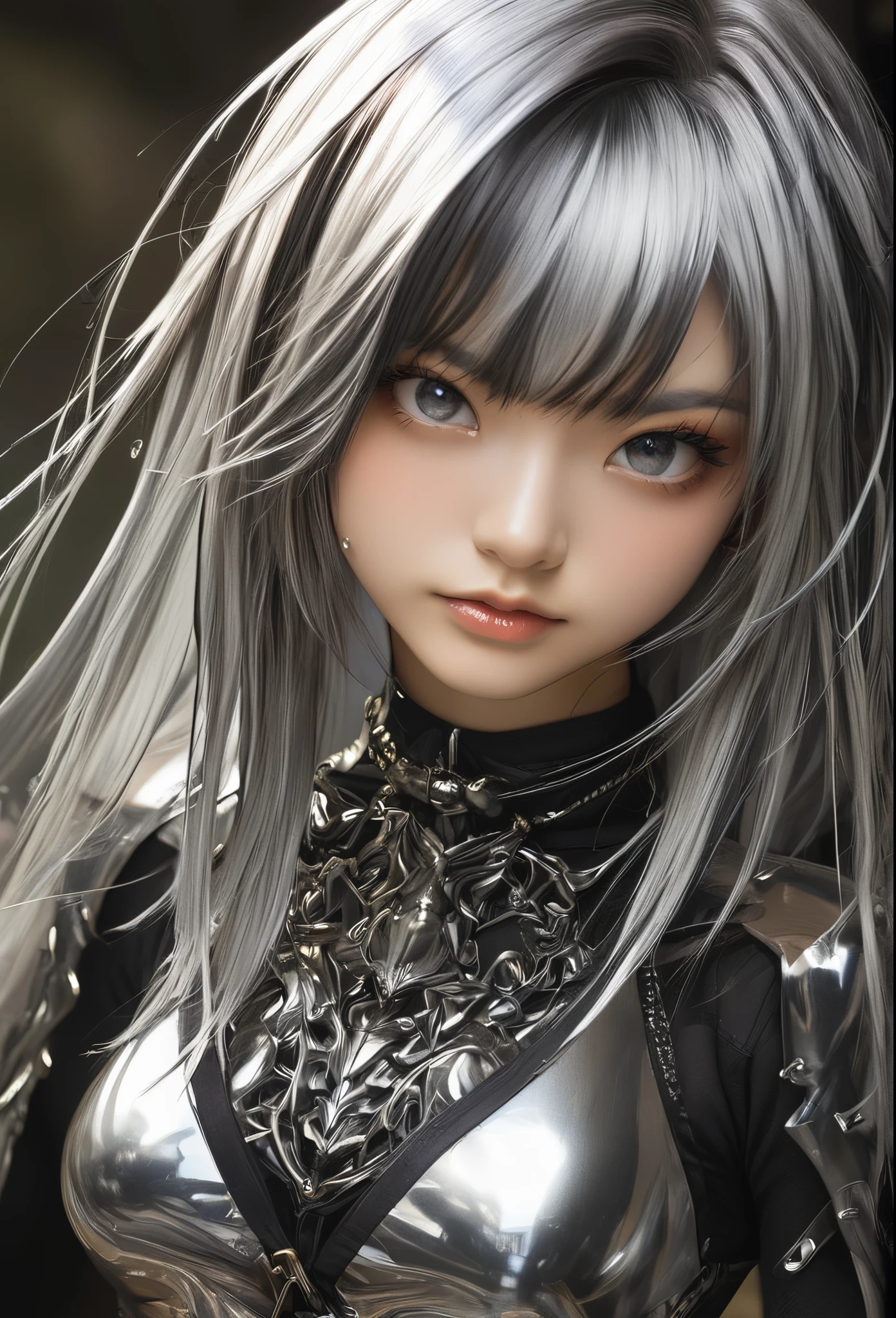 One girl, Female Metal Spirit, Metallic hair, Internal metal, Put a few drops of metal on your skin,