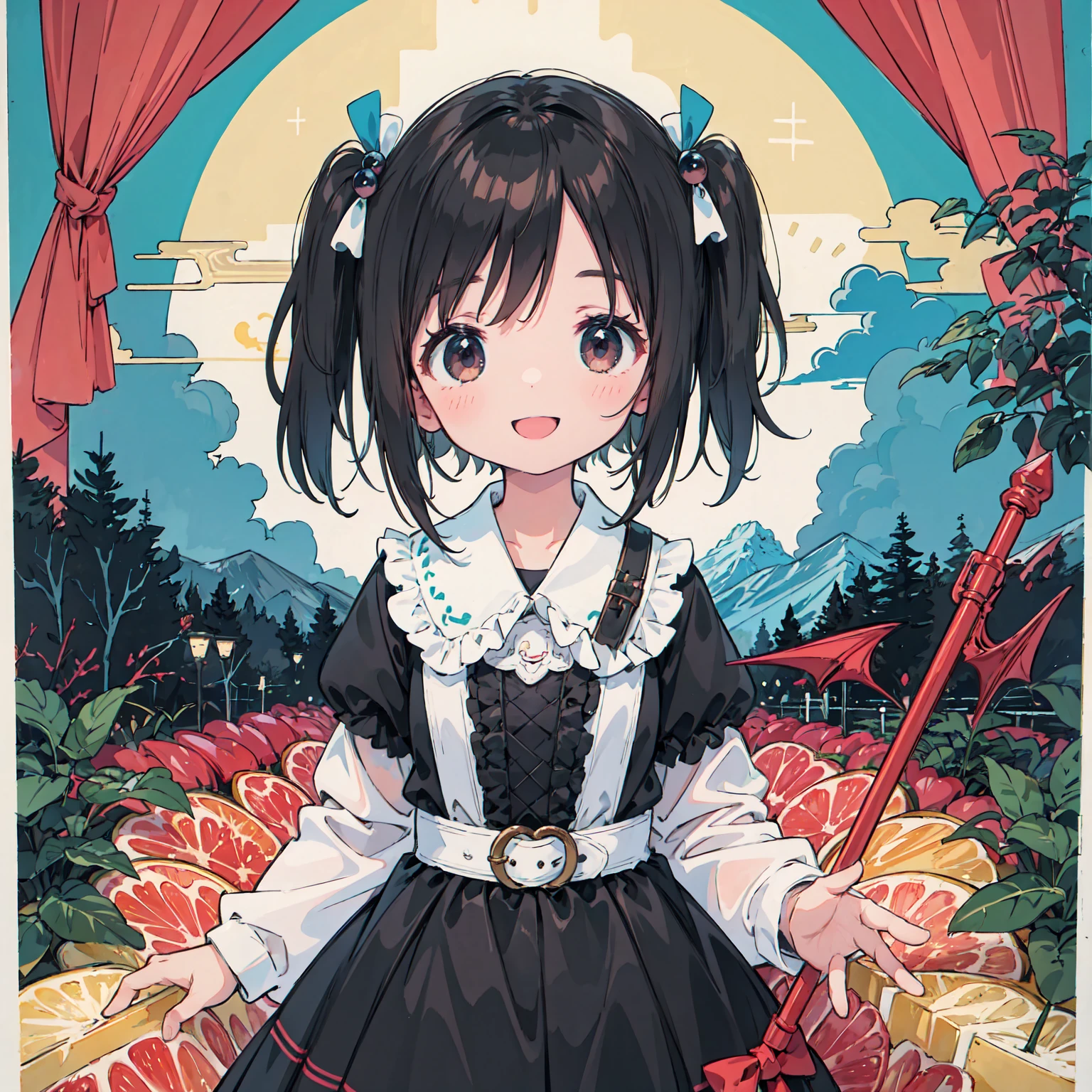 finely detailed illustration, vibrant color, best quality, masterpiece, 8--old、tty girl、vampire、Happy smile、Beautiful background, Four Girls,