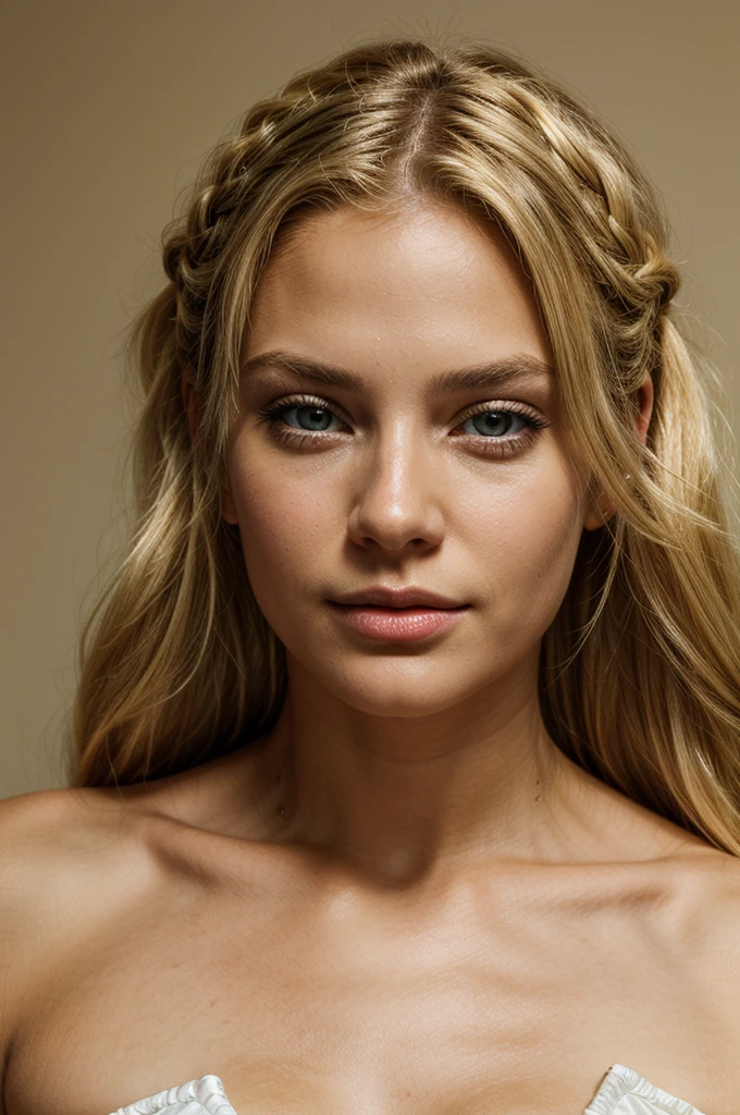 blond hair woman 25 years latino ameriquaine lip luscious light green eyes ultra realistic braided