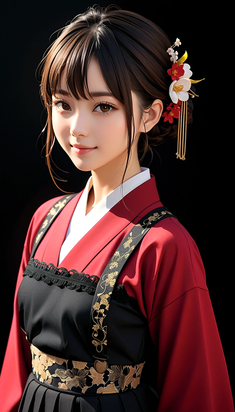 (Top quality, 8K, masterpiece: 1.3)), 1 Girl, Japanese woman, goddess, , Portrait Photography, High contrast, Divine Perspective, Aperture F1.2, Focal length 24mm, (whole body: 1.2), Smile, Photo poses, detailed lace, Suspender Skirt, Simple cutting dress, Brand clothing, Simple cutting, Black long hair, tie hair, Extremely detailed skin details, Fine fabric texture