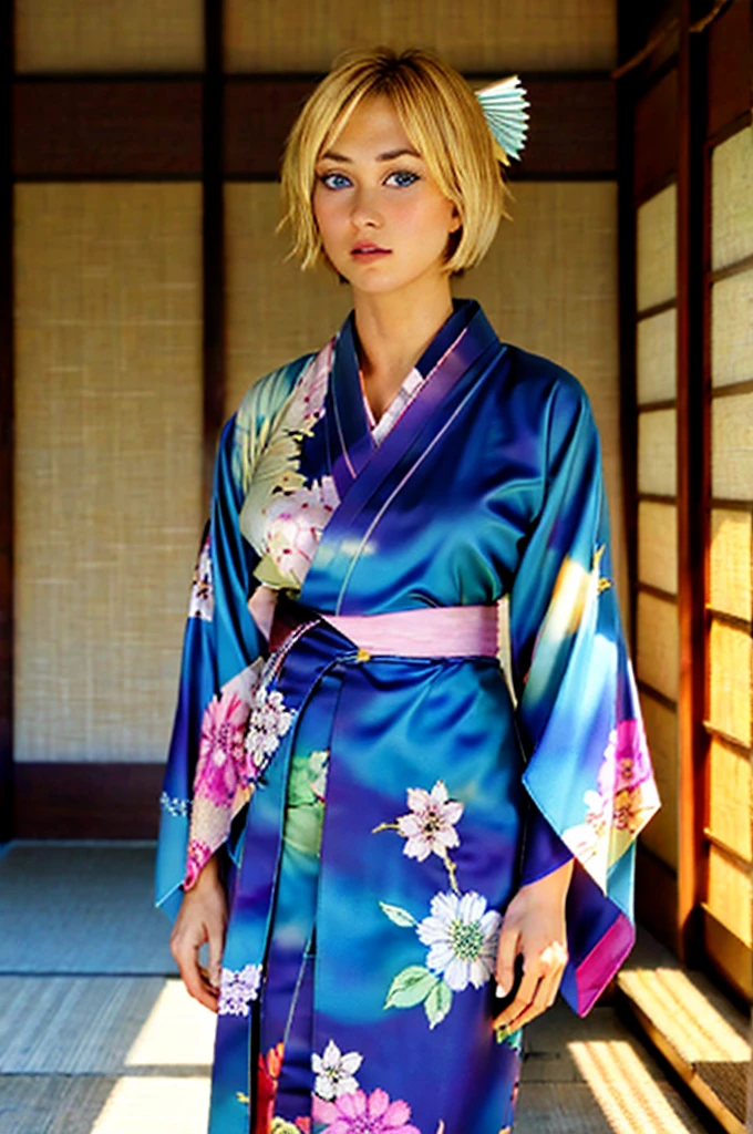 (extremely detailed 8k wallpaper),
1girl in, age19, Solo, short blond hair, looking at the camera, o-face, fairly skin, white skin, full body, (blue eye)
((Kimono)), (natural light), (seductive), realistic,
soft lighting, high quality, film grain, Fujifilm XT3 sharp focus, f 5.6, 50mm, High Detail, Sharp focus, ((Eye: 1.2), ((Kimono)), (breast: 1.2)