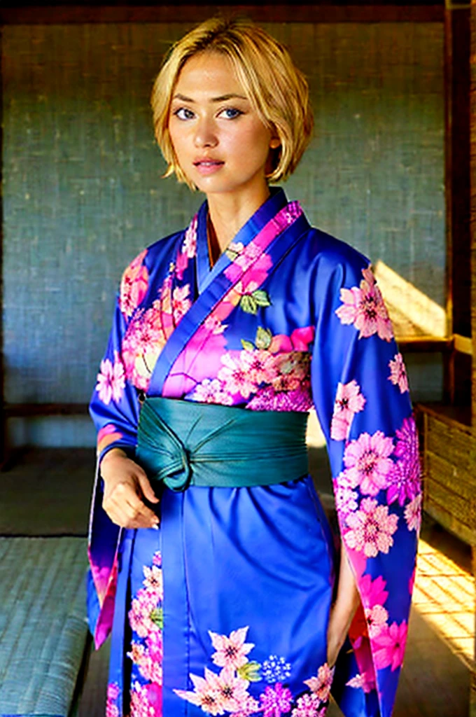 (extremely detailed 8k wallpaper),
1girl in, age19, Solo, short blond hair, looking at the camera, o-face, fairly skin, white skin, full body, (blue eye)
((Kimono)), (natural light), (seductive), realistic,
soft lighting, high quality, film grain, Fujifilm XT3 sharp focus, f 5.6, 50mm, High Detail, Sharp focus, ((Eye: 1.2), ((Kimono)), (breast: 1.2)