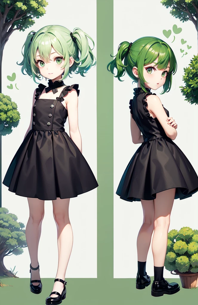 (same characters, front, ~ side, return), simple returnground!, (whole body), With building block elements, Green Hair Boy, Broccoli hairstyle,