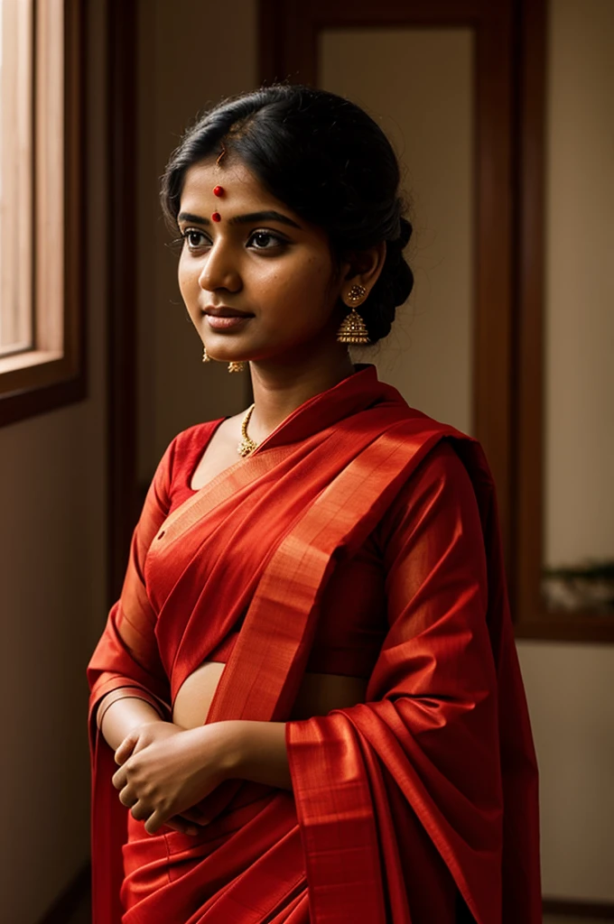Indian girl in red sari, 1 year old