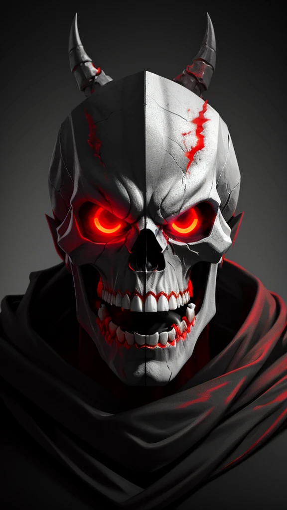 8k, extremely sculpted, cinema lighting, an angry wizard skull with red eyes, (head only)