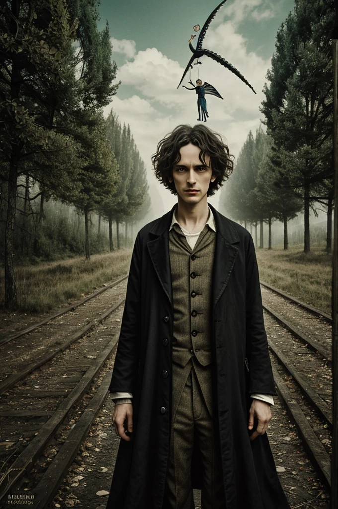 Create an untitled movie cover based on the work "Demian" by Hermann Hesse in the style of Tim Burton