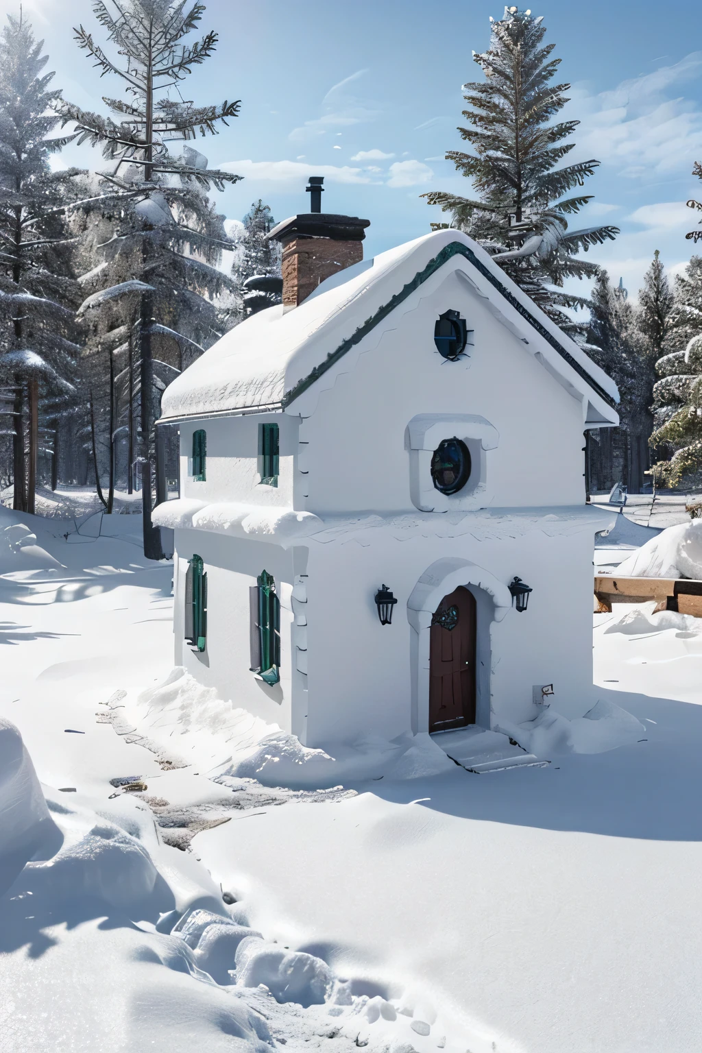 Create a 100% realistic snow house for me, with winter weather in 8k resolution