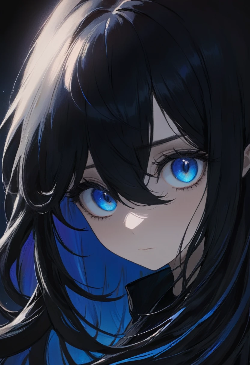 girl.Her hair is black.Beautiful eyes.The blue eyes.At night time.
Black flowing hair. I grow.nocturnal.Sad.Quiet