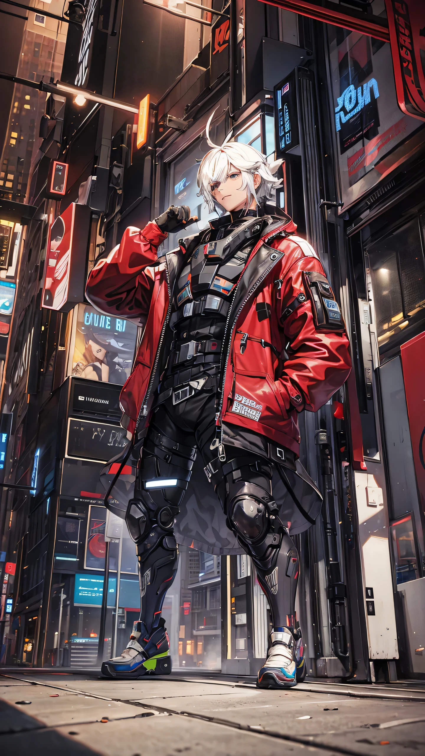 Futuristic male in city full body