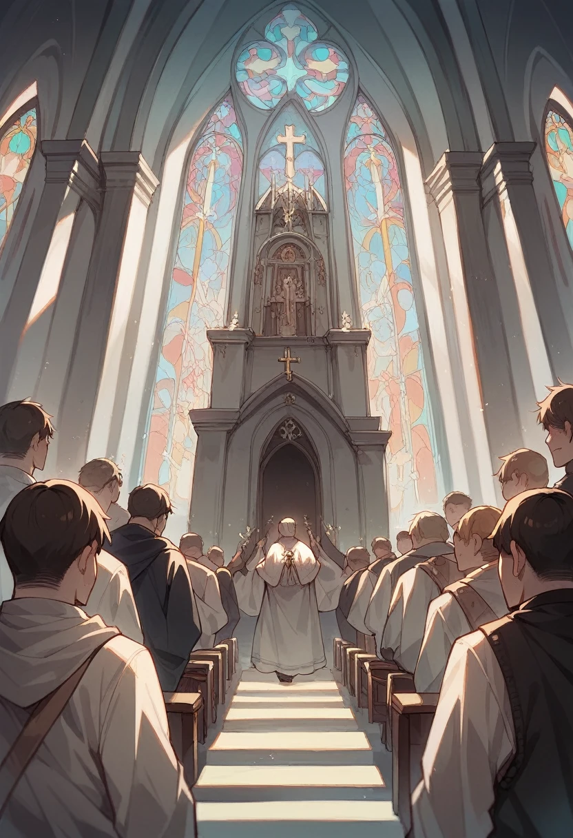 White church background full of people with raised hands worshiping