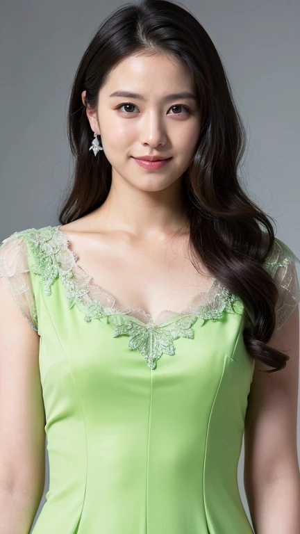 ((Highest quality, 8K, Portraits: 1.3)), (Viewer Display), Photographic realism,  Sharp focus, alone, Japanese women,Straight semi-long hair,Photograph the upper body、 Accentuate your breasts, ((Big Breasts))),，30 years old, Casual Dresses